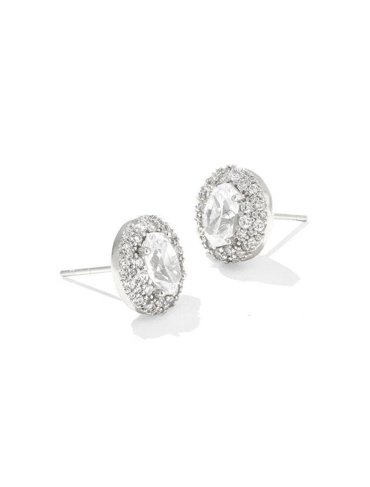 Kendra Scott Bella Stud Earrings Rhodium Metal White CZ