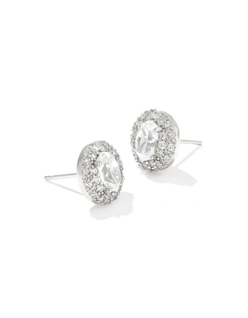 Kendra Scott Bella Stud Earrings Rhodium Metal White CZ