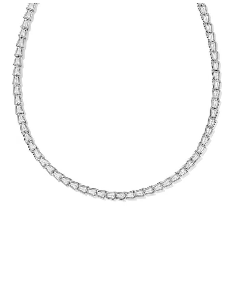 Kendra Scott Bella Tennis Necklace Rhodium Metal White CZ
