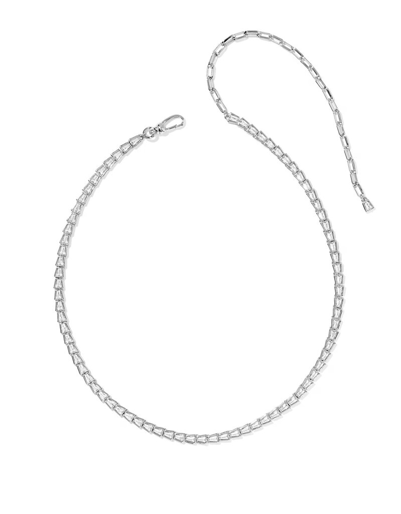 Kendra Scott Bella Tennis Necklace Rhodium Metal White CZ