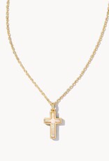 Kendra Scott Cross Pendant Necklace Gold White Opal