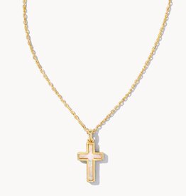 Kendra Scott Cross Pendant Necklace Gold White Opal