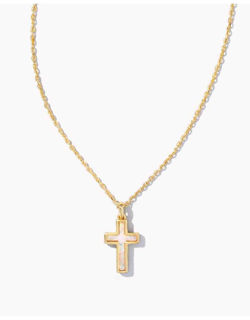 Kendra Scott Cross Pendant Necklace Gold White Opal