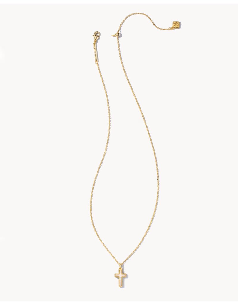 Kendra Scott Cross Pendant Necklace Gold White Opal