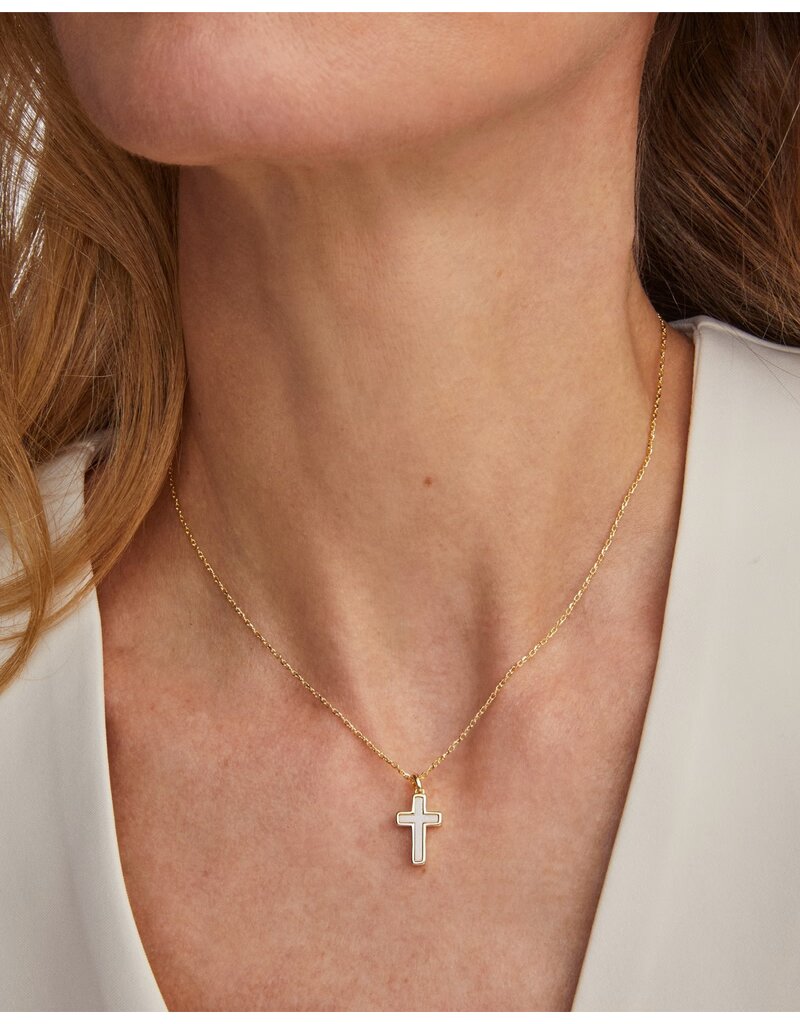 Kendra Scott Cross Pendant Necklace Gold White Opal