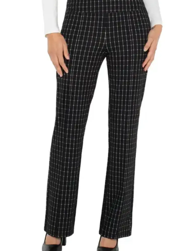 Liverpool Pearl Pintuck Flare Windowpane Check Pant - Black/White
