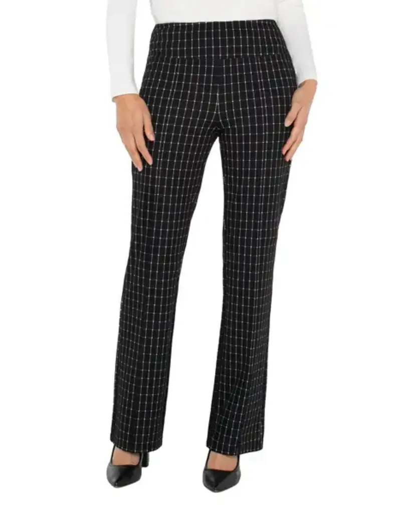 Liverpool Pearl Pintuck Flare Windowpane Check Pant - Black/White