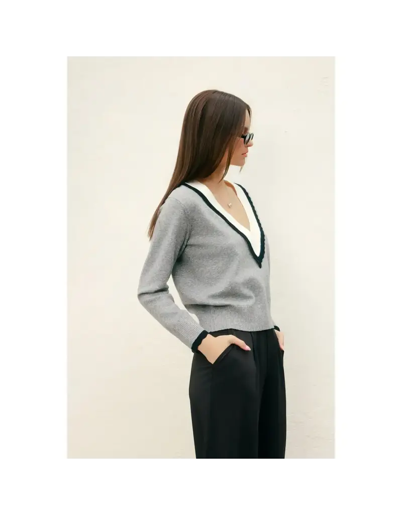 Dress Forum Varsity Contrast Deep V Sweater