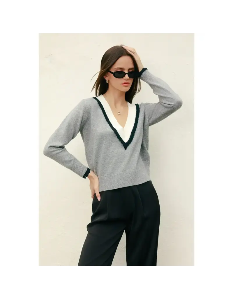 Dress Forum Varsity Contrast Deep V Sweater