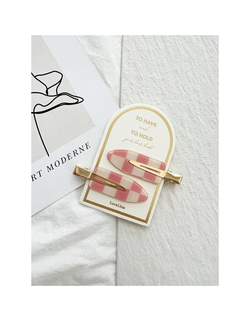 LoveLina Pink Checkered Crease Free Hair Clips