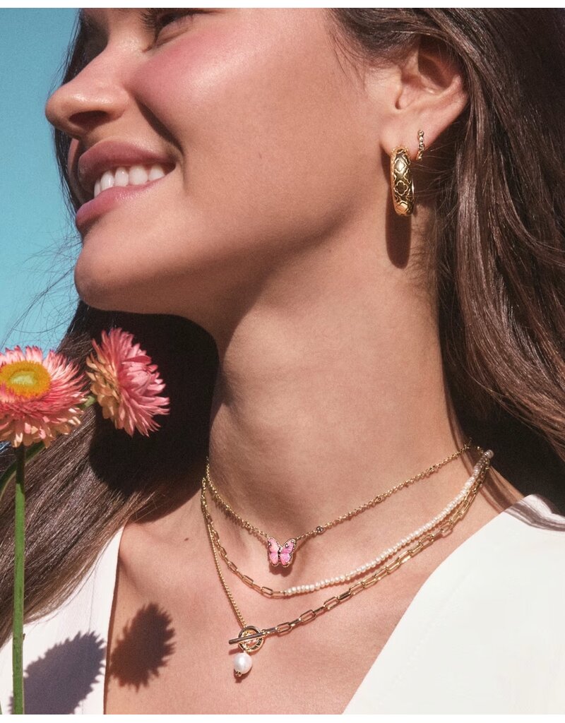 Kendra Scott Cailey Butterfly Pendant Necklace Gold Pink Opal Resin