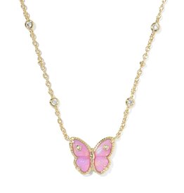 Kendra Scott Cailey Butterfly Pendant Necklace Gold Pink Opal Resin