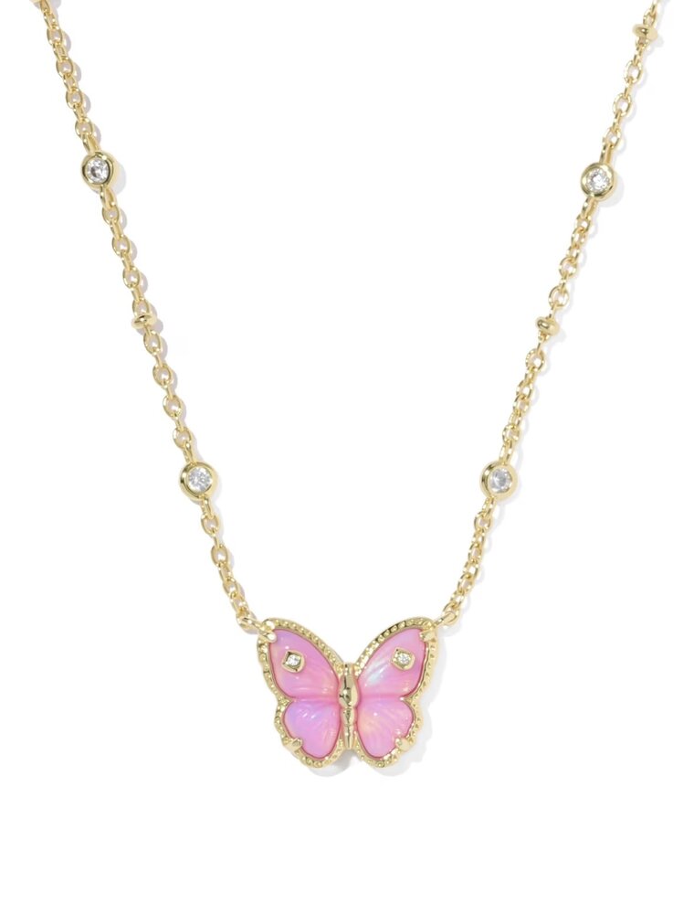 Kendra Scott Cailey Butterfly Pendant Necklace Gold Pink Opal Resin