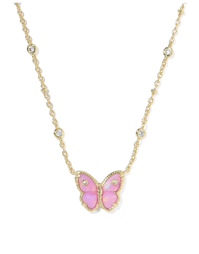 Kendra Scott Cailey Butterfly Pendant Necklace Gold Pink Opal Resin