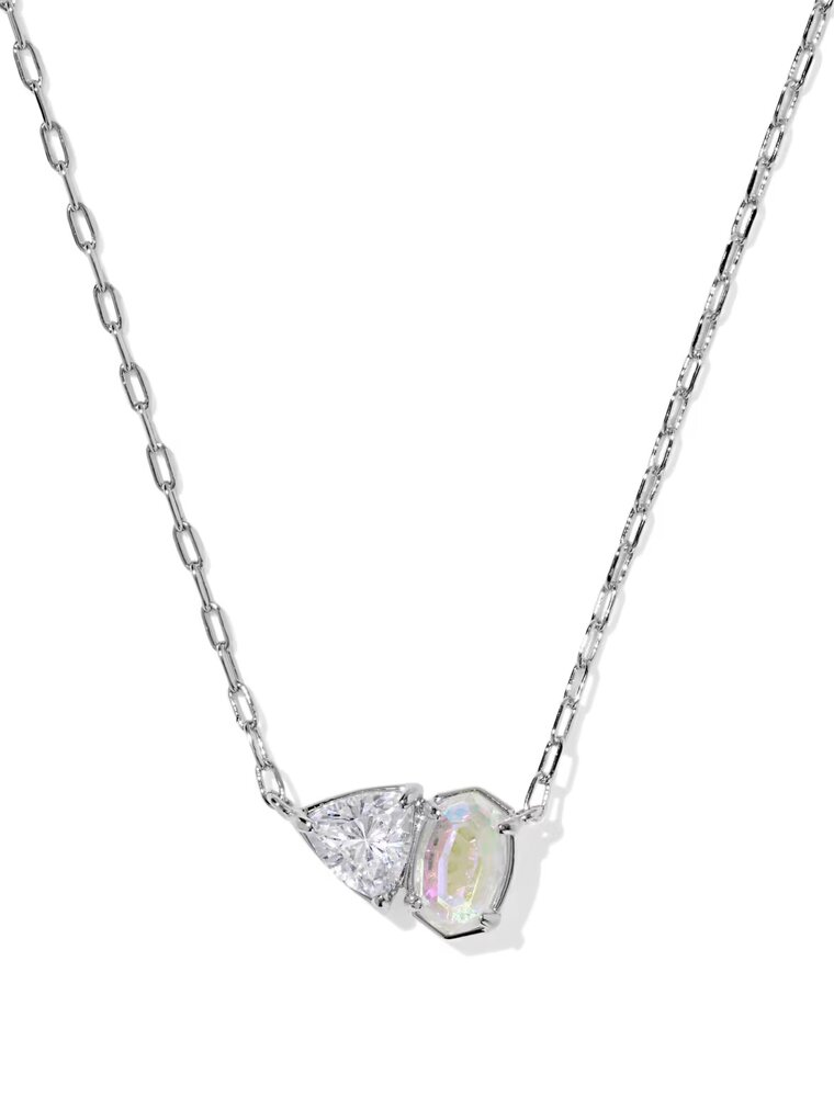 Kendra Scott Tatum Short Pendant Necklace Rhodium White CZ