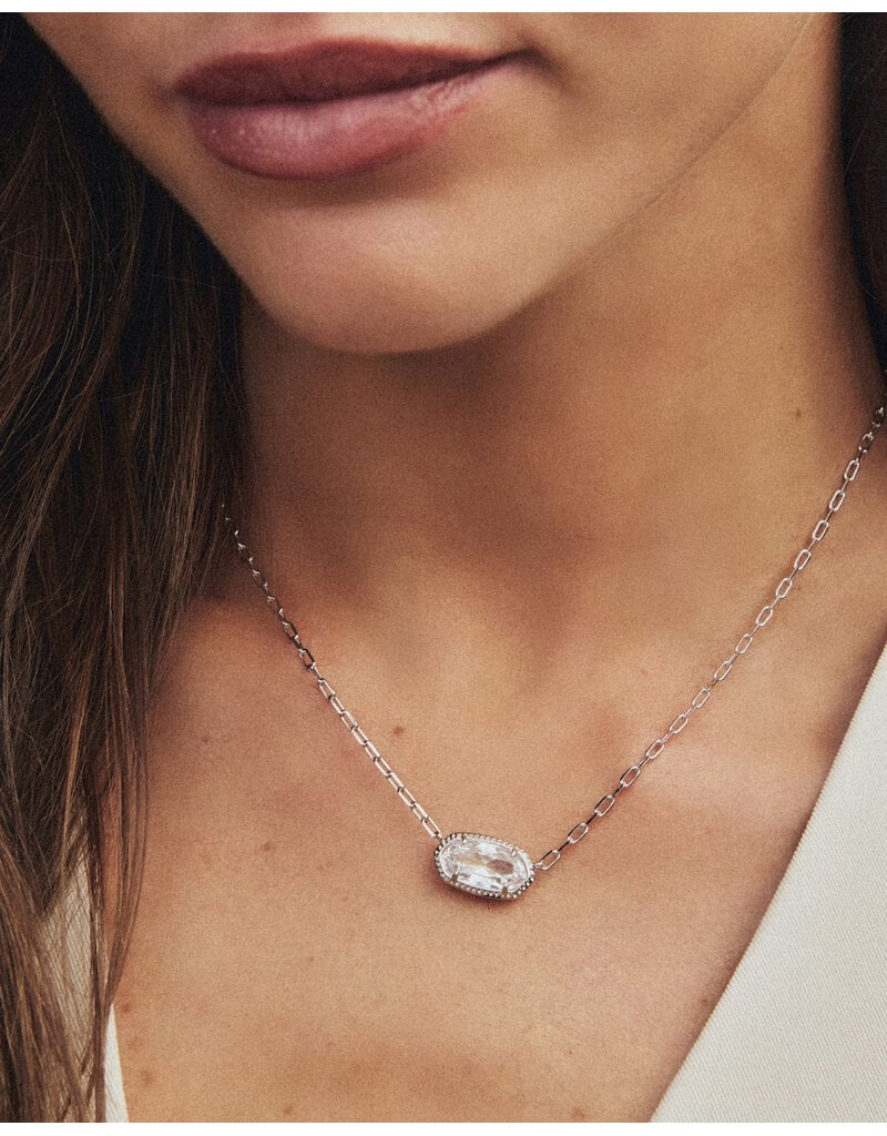 Kendra Scott Elisa Luxe Pendant Necklace Rhodium Clear CZ