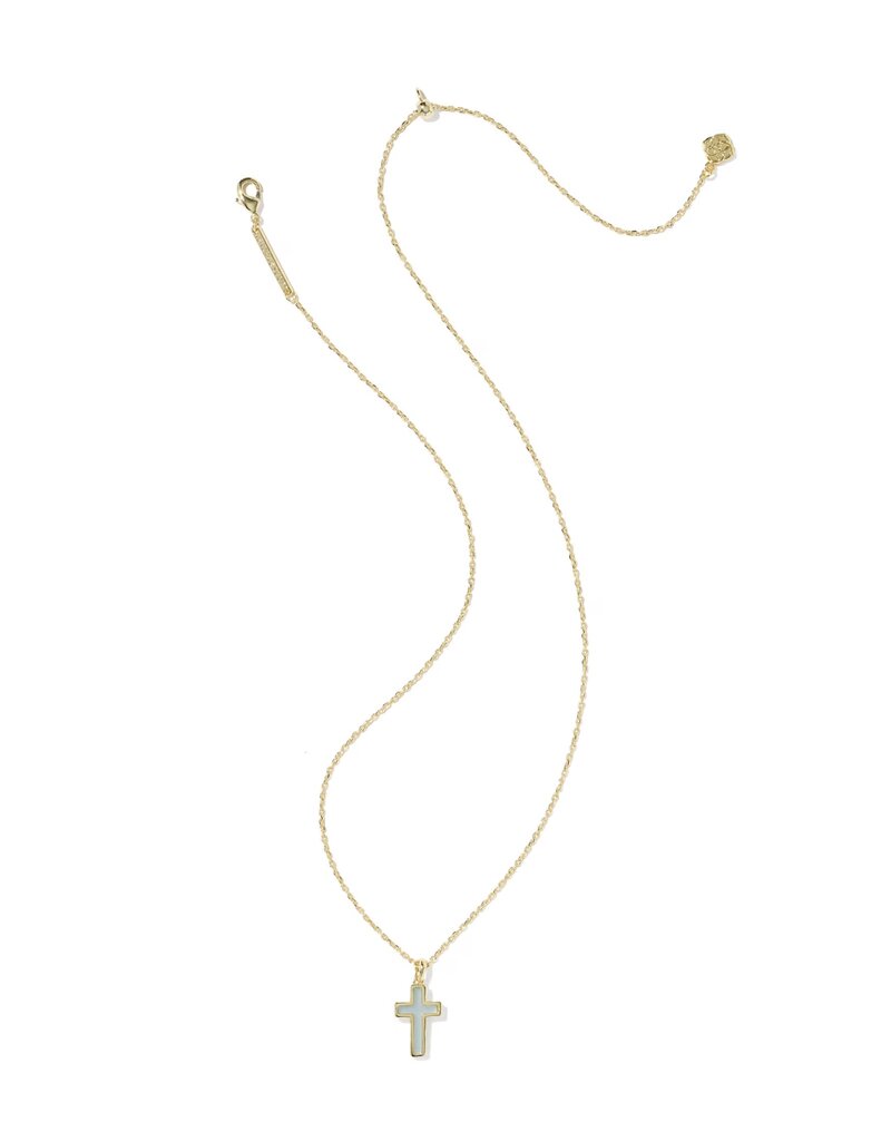 Kendra Scott Cross Pendant Necklace Gold Matte Blue