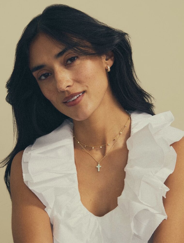 Kendra Scott Cross Pendant Necklace Gold Matte Blue