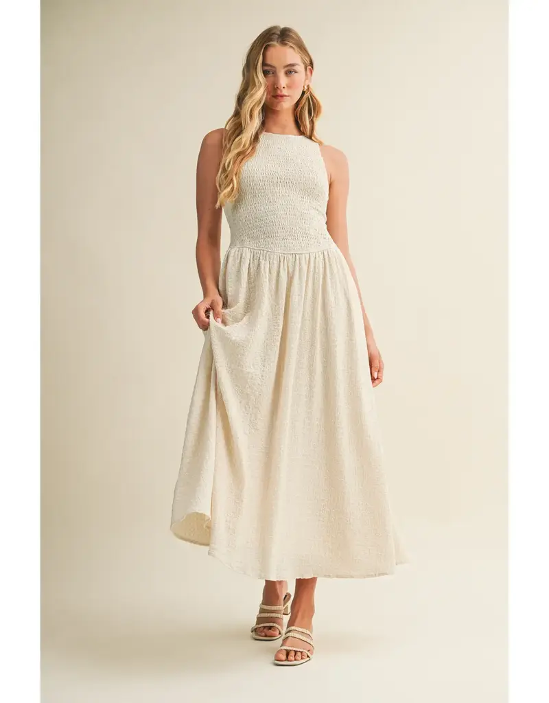 Mustard Seed Textured Smocked Sleeveless Dress