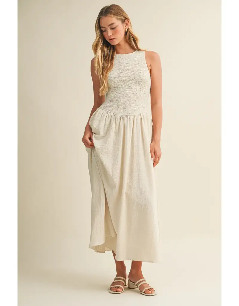 Mustard Seed Textured Smocked Sleeveless Dress