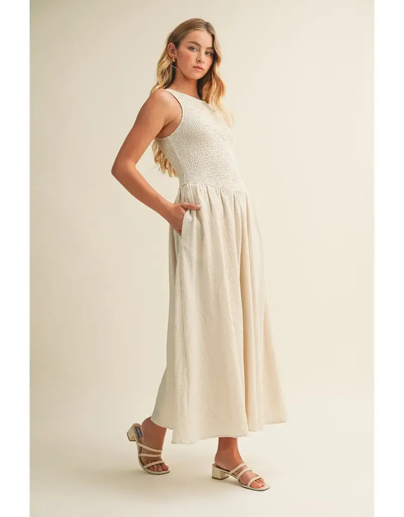 Mustard Seed Textured Smocked Sleeveless Dress