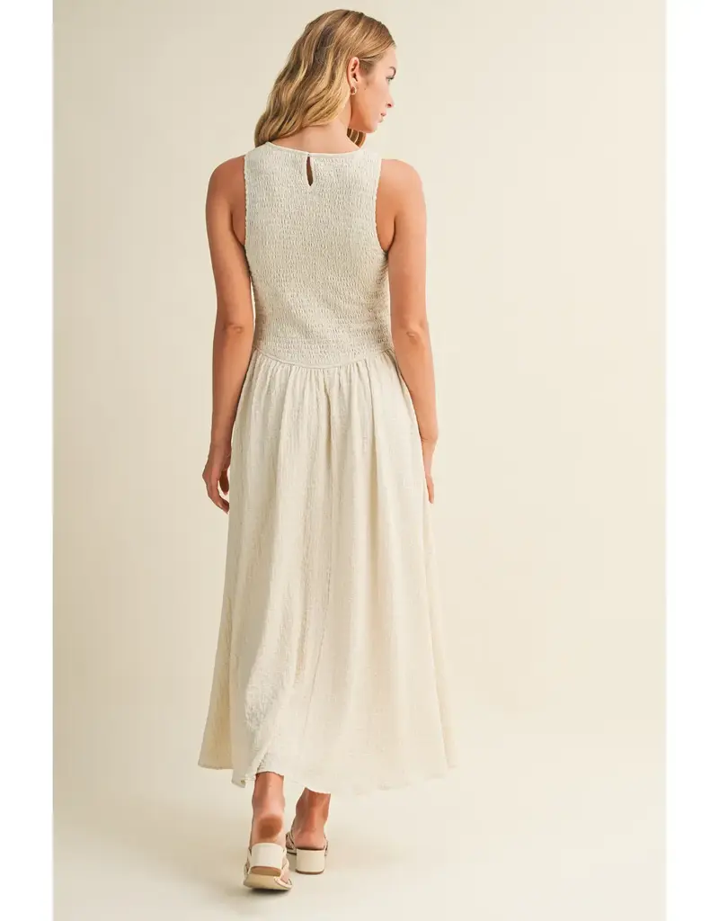 Mustard Seed Textured Smocked Sleeveless Dress