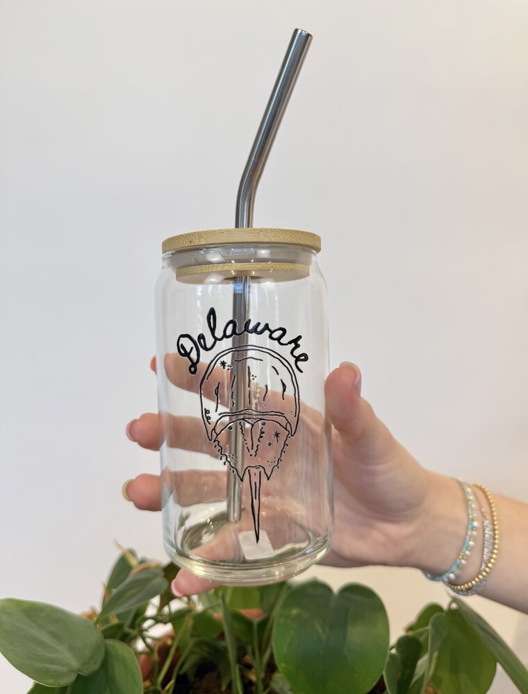 Kash Collections Delaware Horseshoe Crab Can Glass | 16oz with Lid & Straw