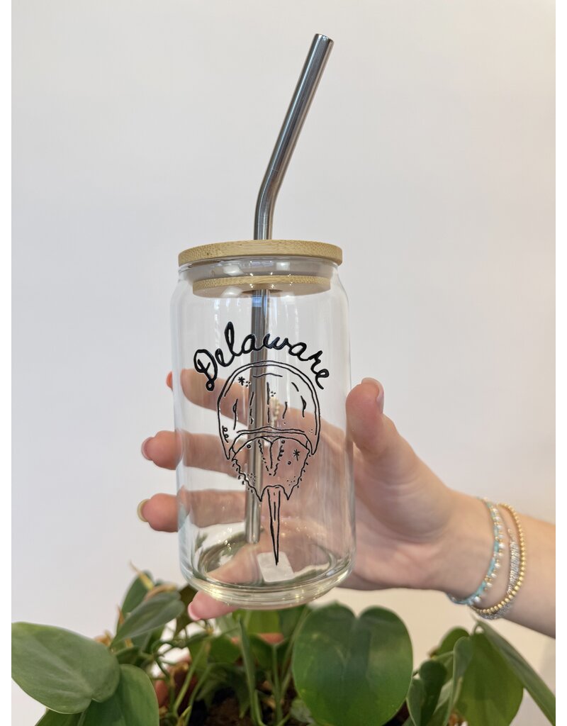 Kash Collections Delaware Horseshoe Crab Can Glass | 16oz with Lid & Straw