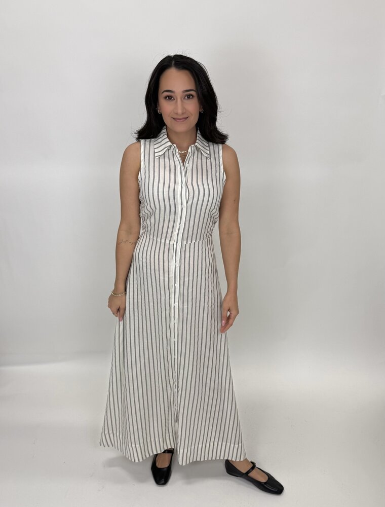olivaceous Carly Striped Maxi Shirt Dress