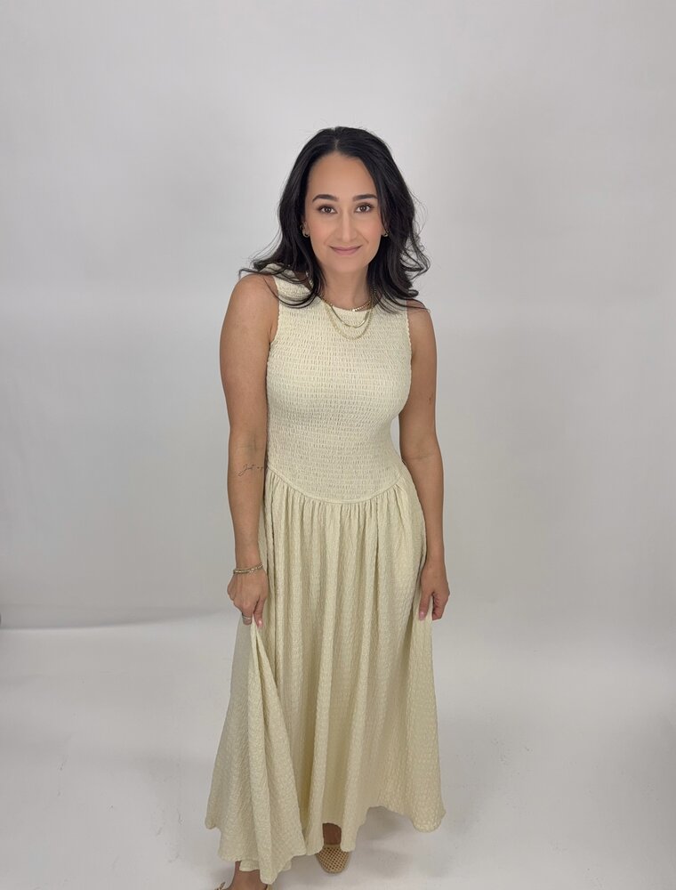 Mustard Seed Textured Smocked Sleeveless Dress
