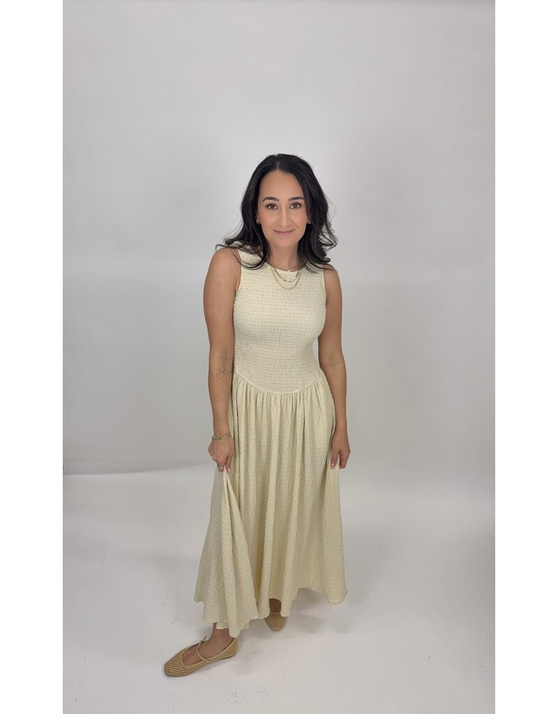 Mustard Seed Textured Smocked Sleeveless Dress