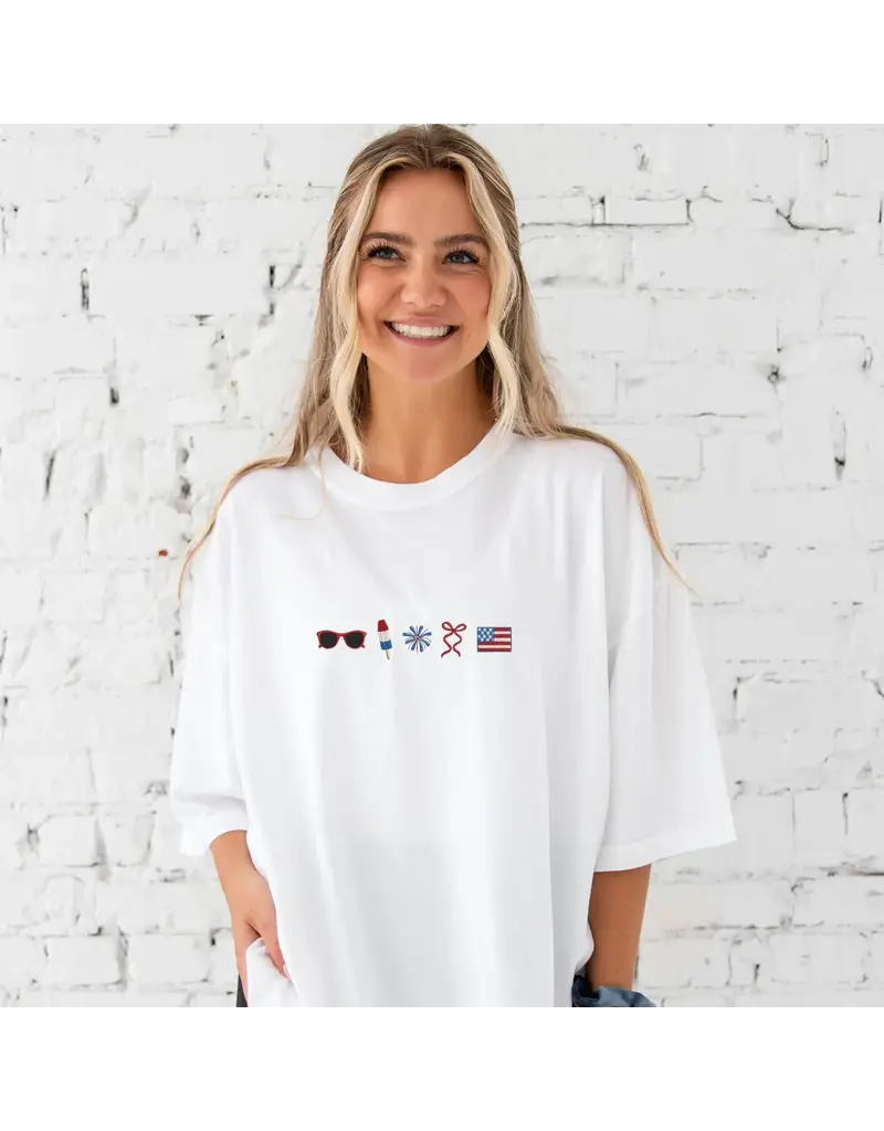 arden&gold Embroidered 4th of July Icons Tee