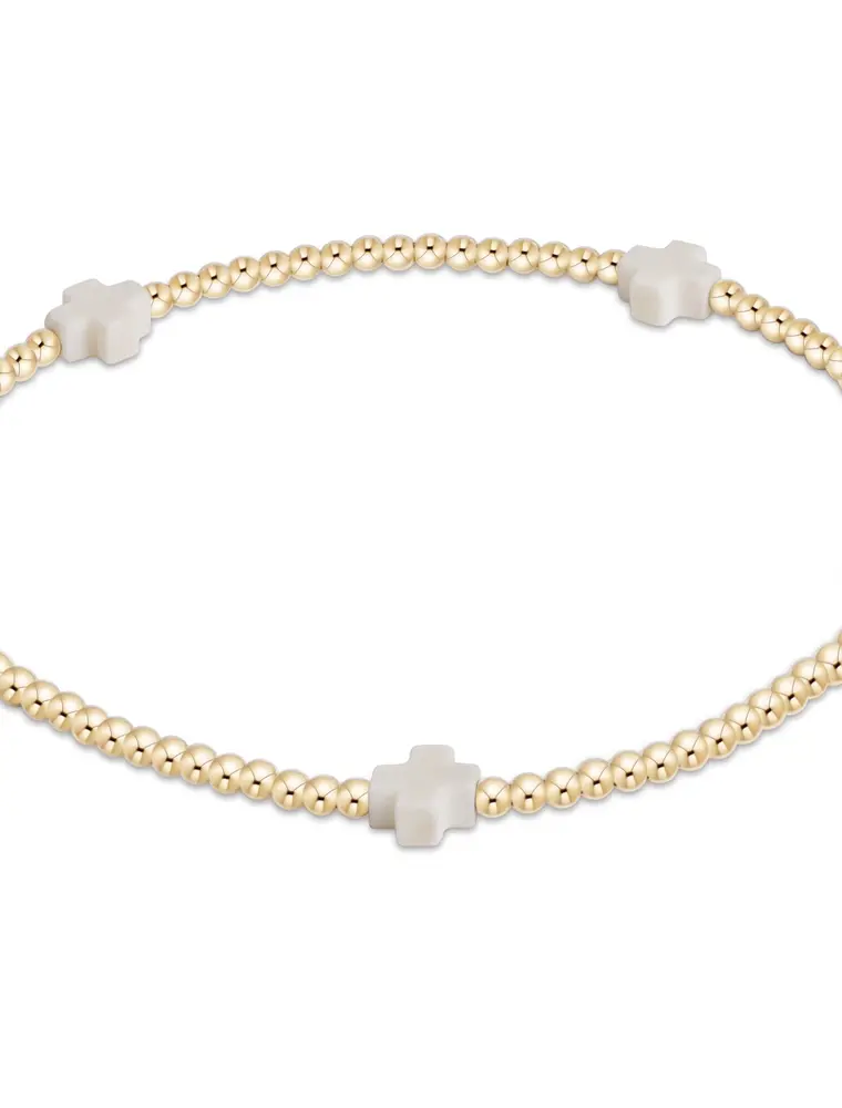 ENEWTON Signature Cross Small Gold 2MM Bead Bracelet Off White