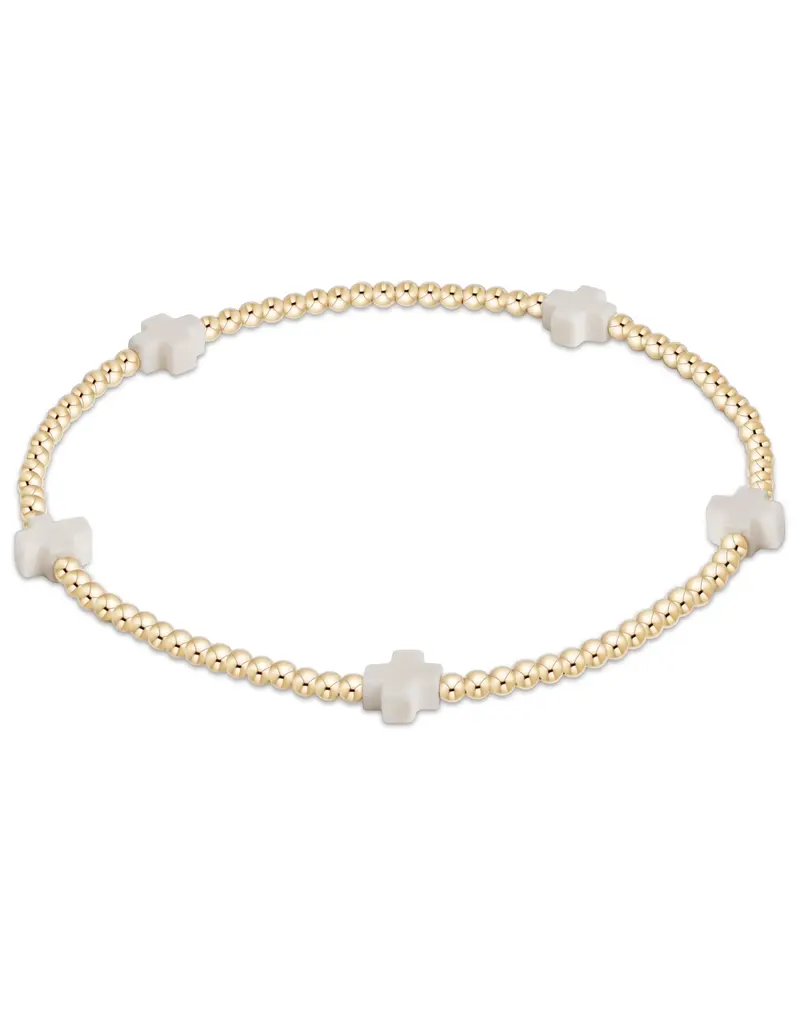 ENEWTON Signature Cross Small Gold 2MM Bead Bracelet Off White