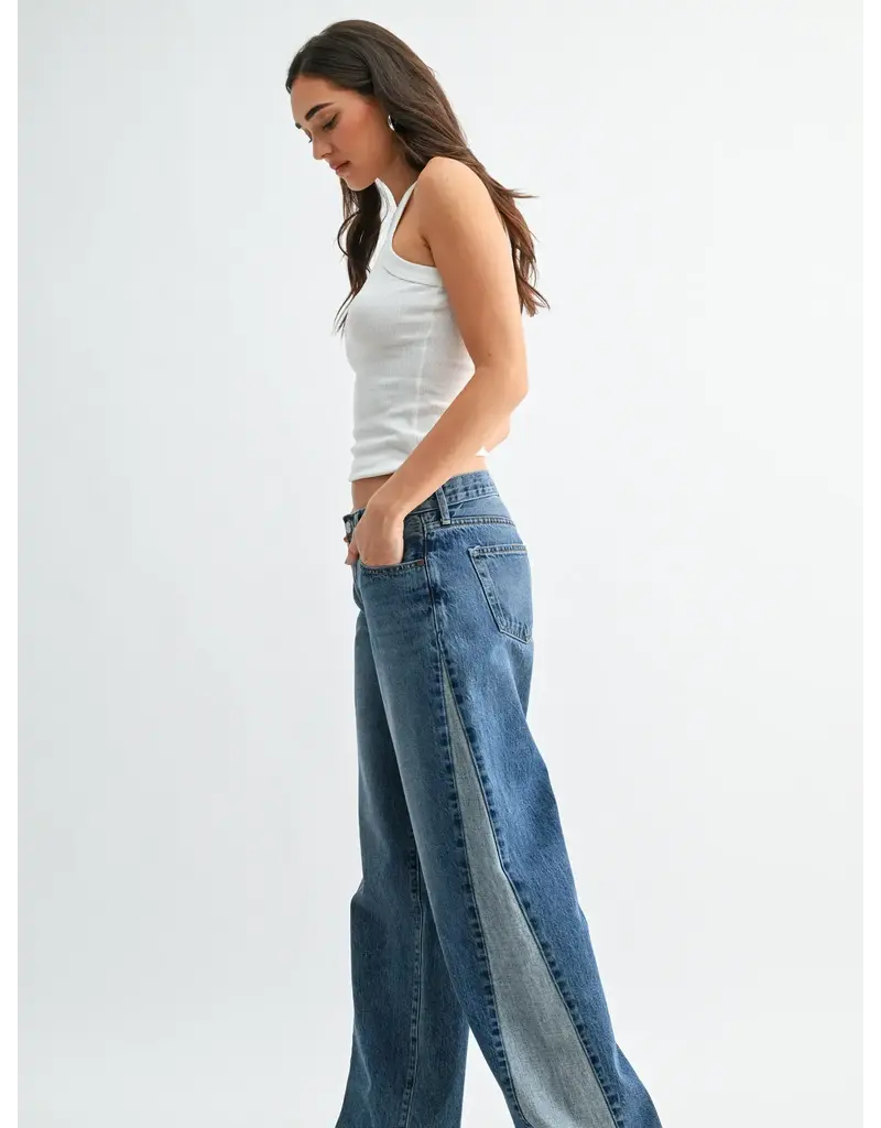 Just Black Denim Contrast Seam Wide Leg Jeans