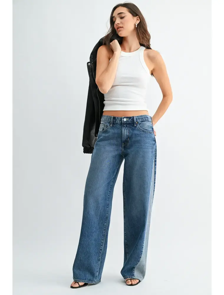 Just Black Denim Contrast Seam Wide Leg Jeans