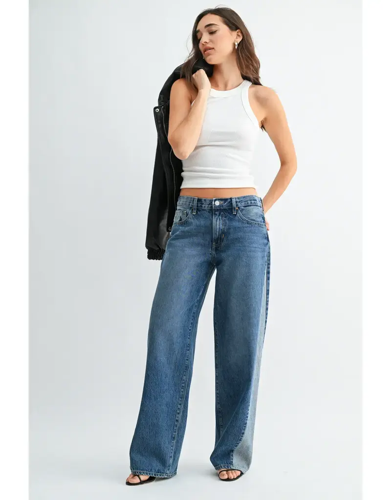 Just Black Denim Contrast Seam Wide Leg Jeans
