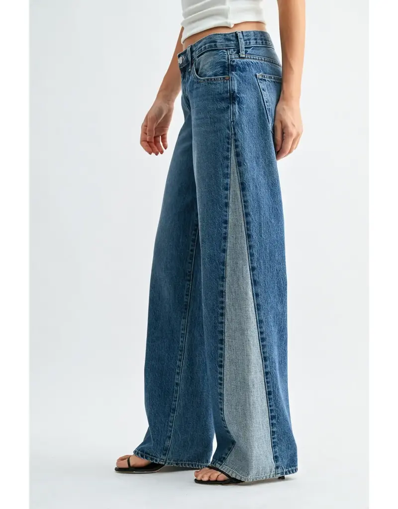 Just Black Denim Contrast Seam Wide Leg Jeans