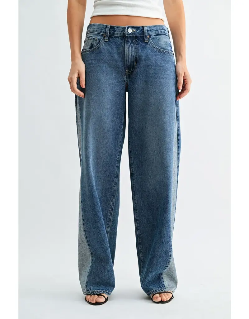 Just Black Denim Contrast Seam Wide Leg Jeans