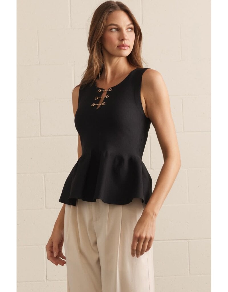Entro Peplum Blouse with Metal Bow Detail