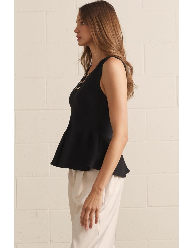 Entro Peplum Blouse with Metal Bow Detail