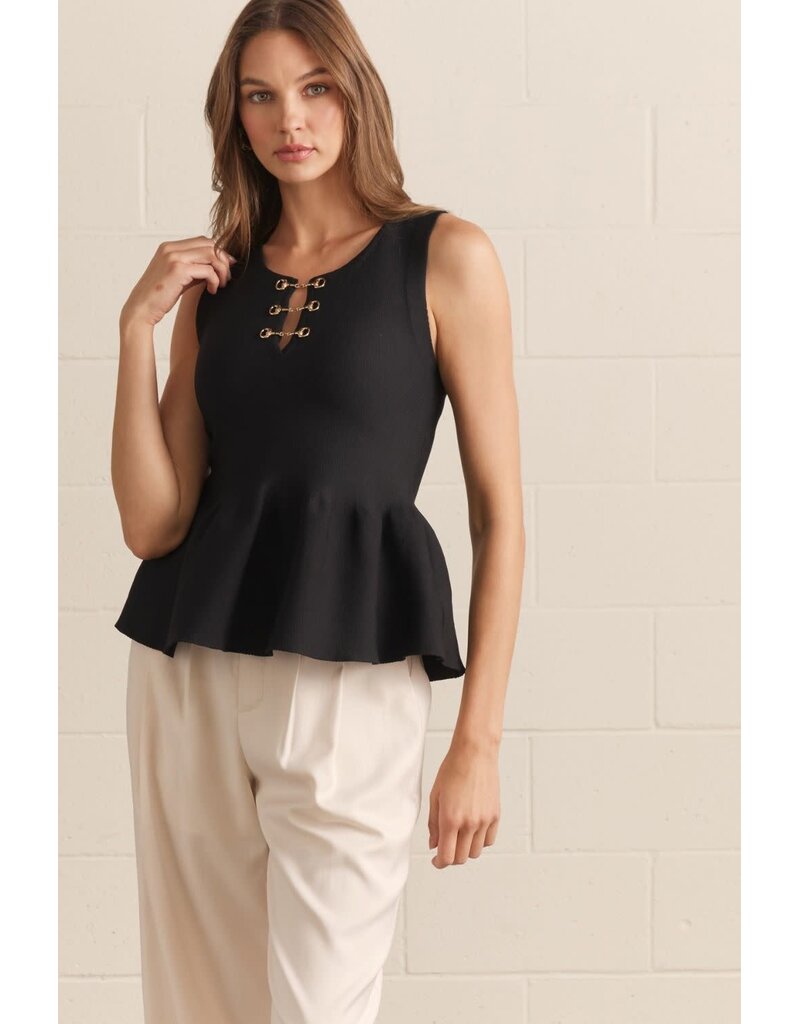 Entro Peplum Blouse with Metal Bow Detail