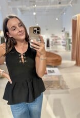 Entro Peplum Blouse with Metal Bow Detail