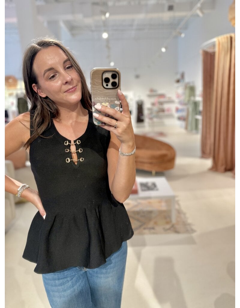 Entro Peplum Blouse with Metal Bow Detail