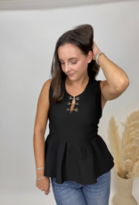 Entro Peplum Blouse with Metal Bow Detail