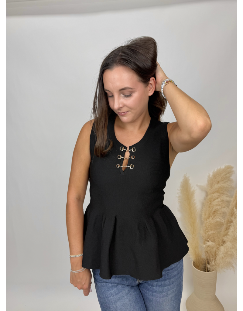 Entro Peplum Blouse with Metal Bow Detail