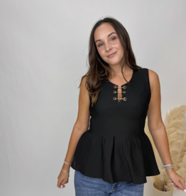 Entro Peplum Blouse with Metal Bow Detail