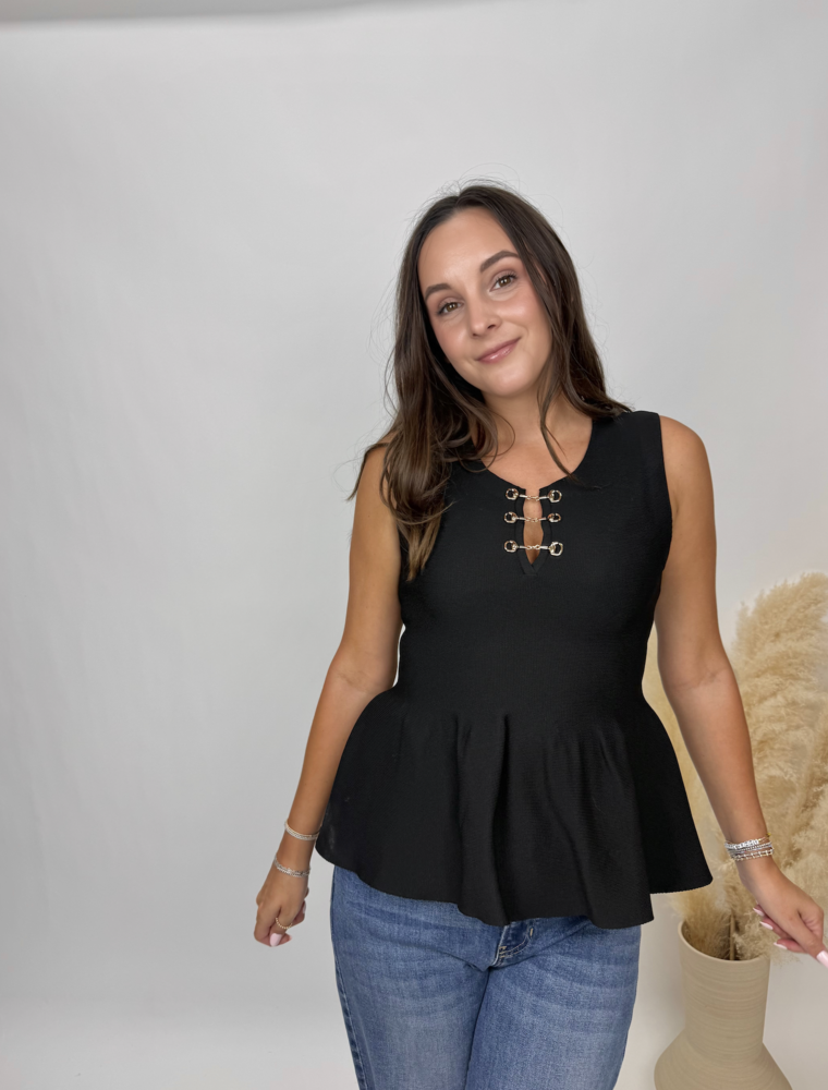 Entro Peplum Blouse with Metal Bow Detail