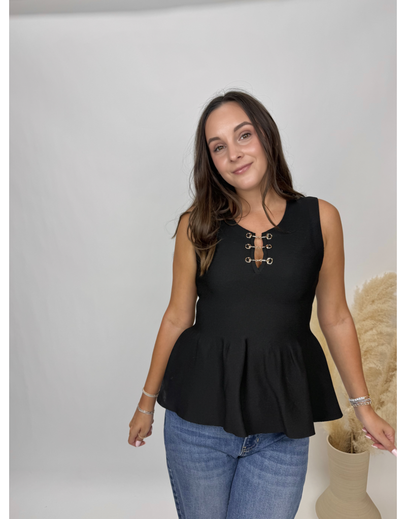 Entro Peplum Blouse with Metal Bow Detail