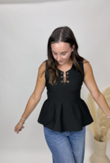Entro Peplum Blouse with Metal Bow Detail